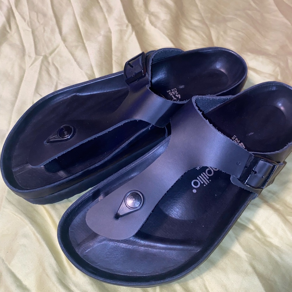 Birkenstock Gizeh Flex Black Platform Leather  Sandals, Size 41
